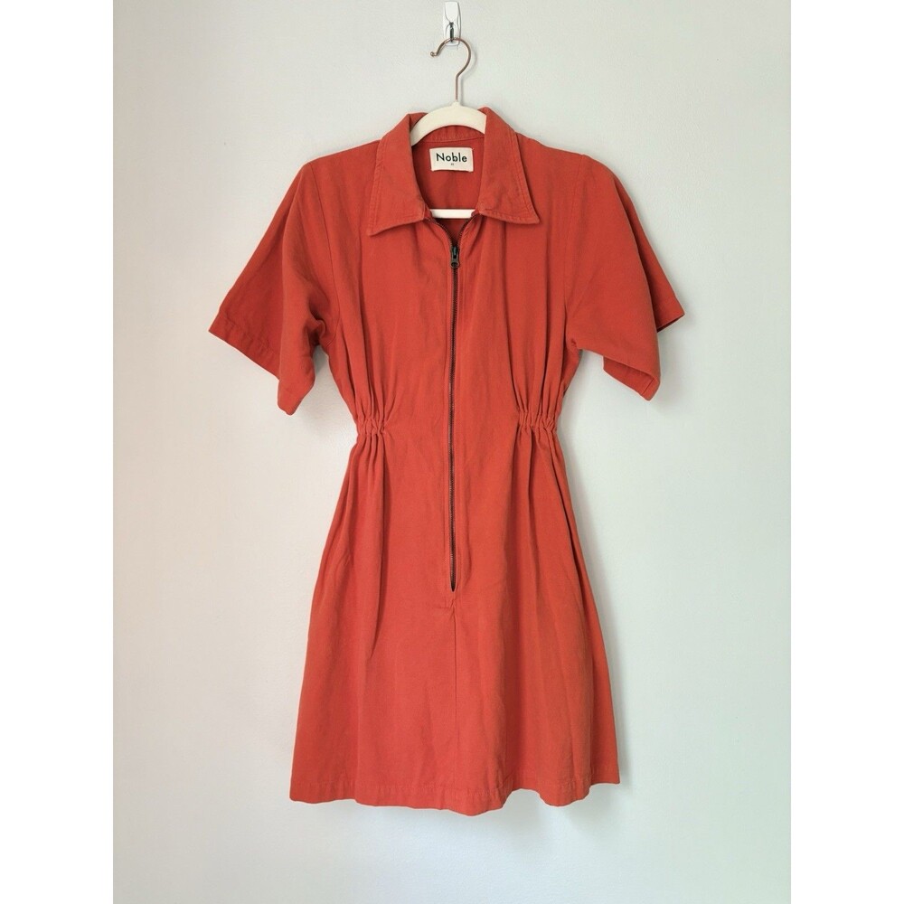 Noble Collective Utility Shirt Dress in Petunia Orange Zip Front Colorful Sz XS